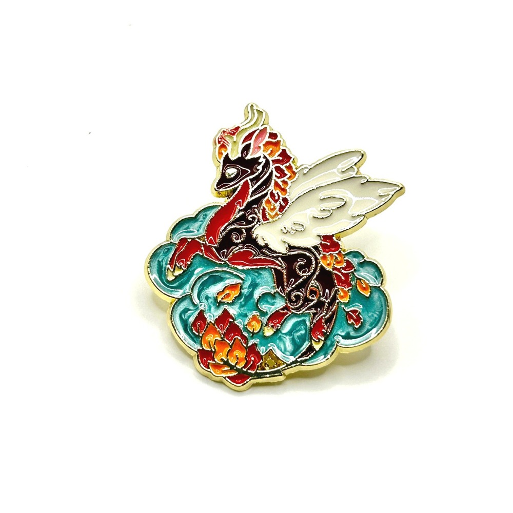 Qilin Kirin Enamel Pin Unisex OS Gold Red Blue Mythical Creature Fantasy Lapel